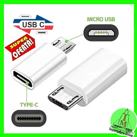 Adaptador Tipo C a Micro USB V8 Tipo C Hembra Micro USB Macho Celulares Android Samsung Huawei