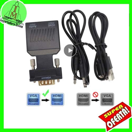 Adaptador VGA a HDMI y audio plug jack 3,5 convertidor VGA a HDMI con audio