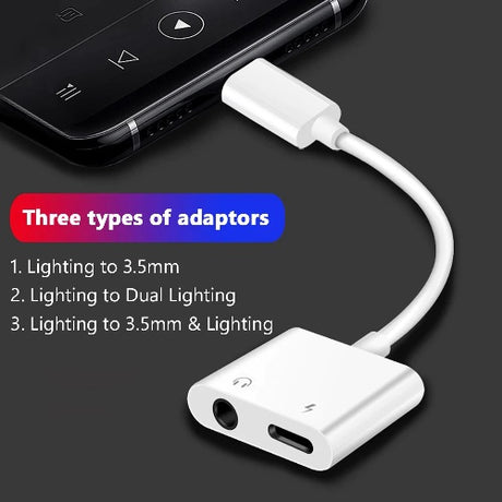 Adaptador De Audio Iphone Auxiliar IOS 2 en 1 Cable Audífonos y carga Apple Conector Jack 3,5 Aux