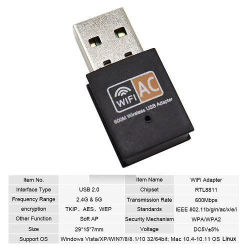 Adaptador Antena Wifi 600 Mbs Modem Para PC o Notebook Tarjeta de Red Inalambrico USB