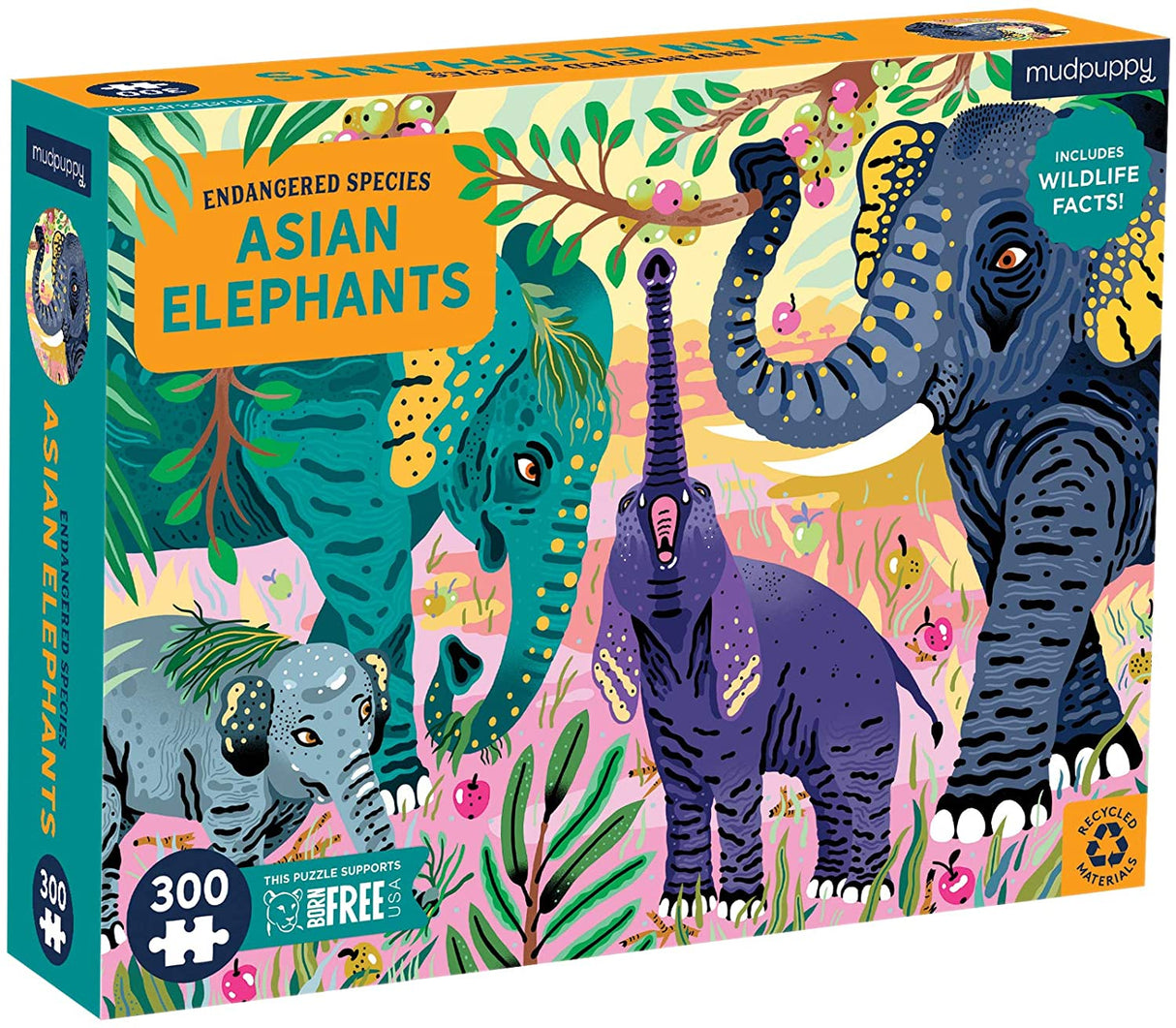 Puzzle 300Pcs Elefante Asiático Peligro Extinción Mudpuppy