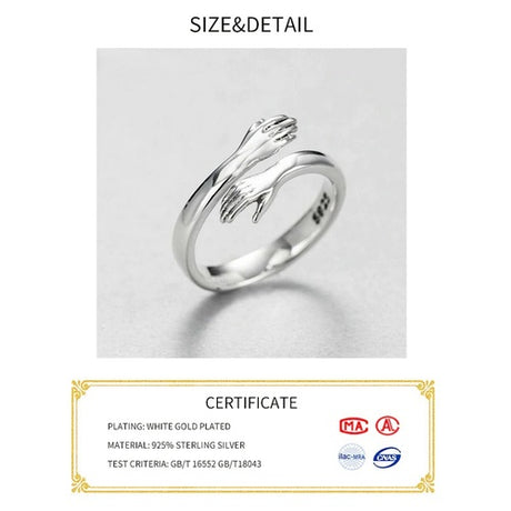 Anillo Abrazo de Amor Plata real Sterlina 925 joyería fina retro anillo de moda