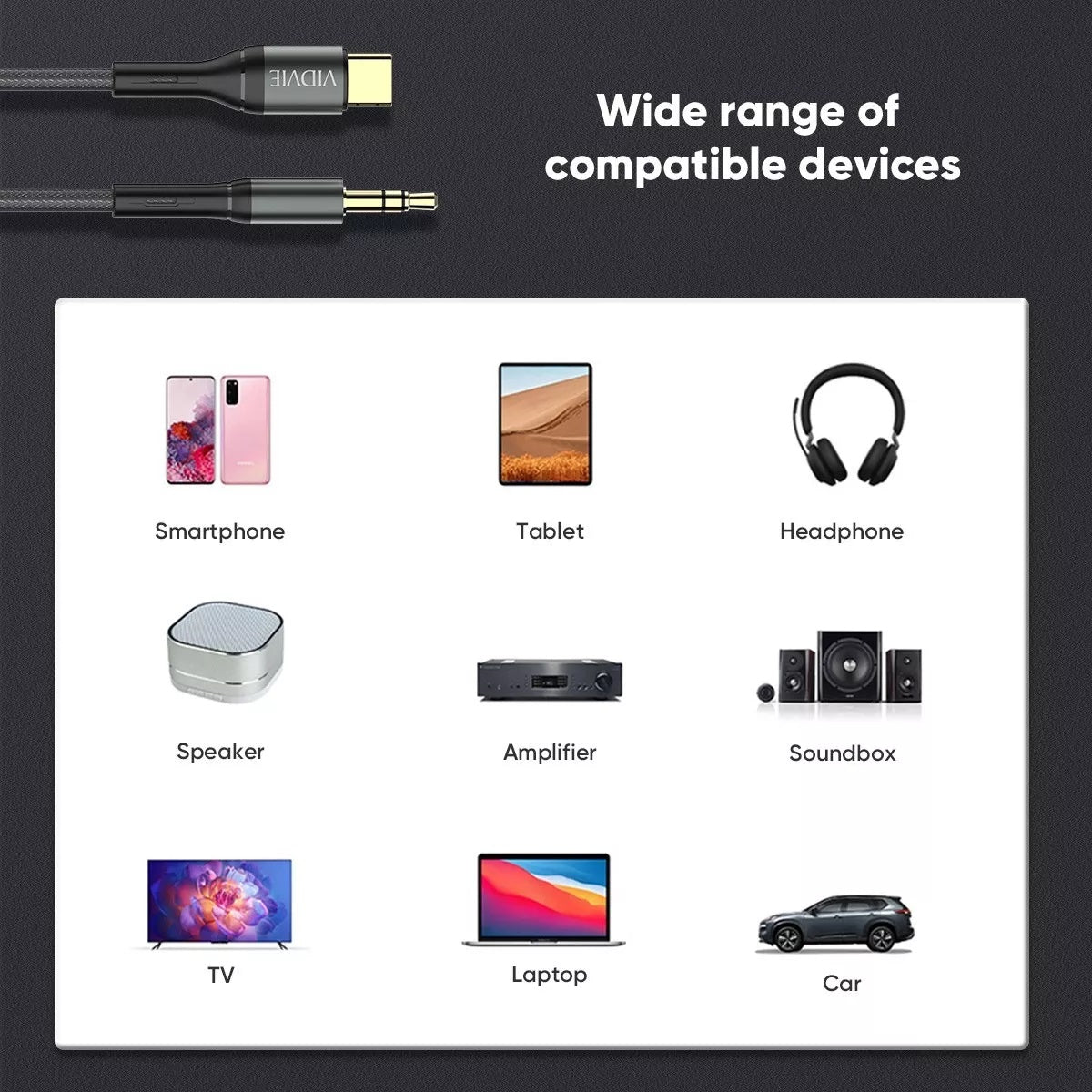 Cable Audio Vidvie USBC Aux 180cm Celular Usb C A Jack 3.5mm