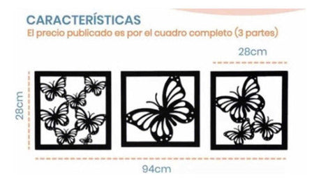 Cuadro Decorativo Mariposas Pack 3 Madera Mdf