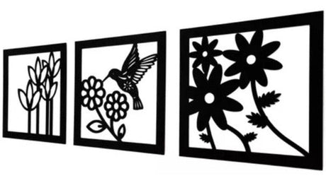 Cuadro Decorativo  Colibrí Flores Pack 3 Madera Mdf 3mm