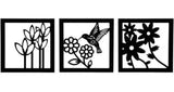 Cuadro Decorativo  Colibrí Flores Pack 3 Madera Mdf 3mm