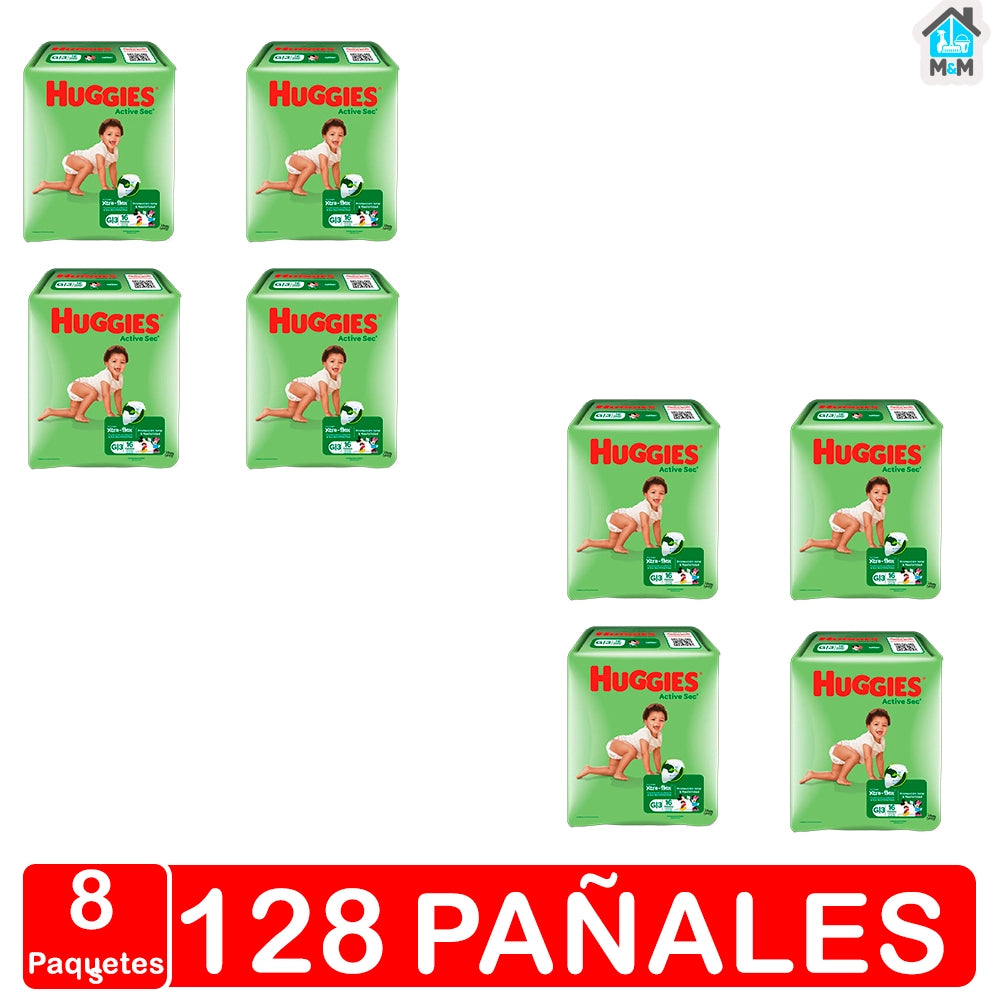 PAÑALES HUGGIES ACTIVE SEC – TALLA GRANDE(G) – 128 UNIDADES