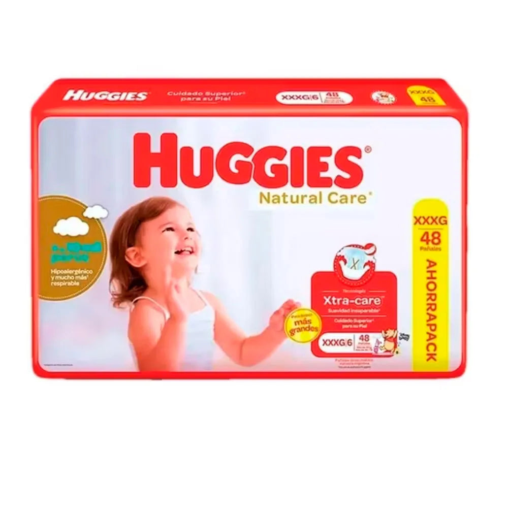 Pañales Huggies Natural Care – Talla Extra Extra Extra Grande(XXXG) – 48 Unidades