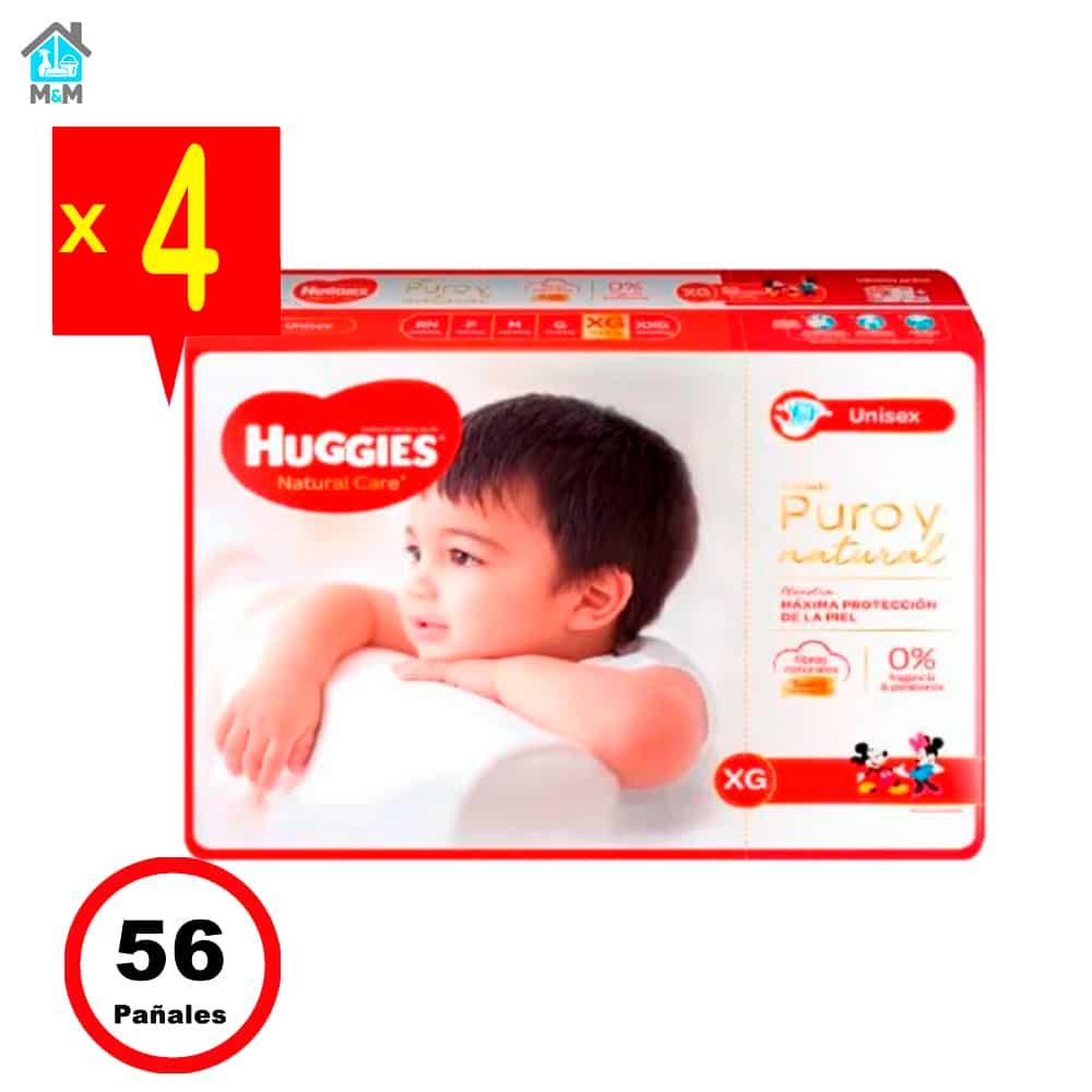 Pañales Huggies Natural Care – Talla Extra Grande(XG) – 56 Unidades