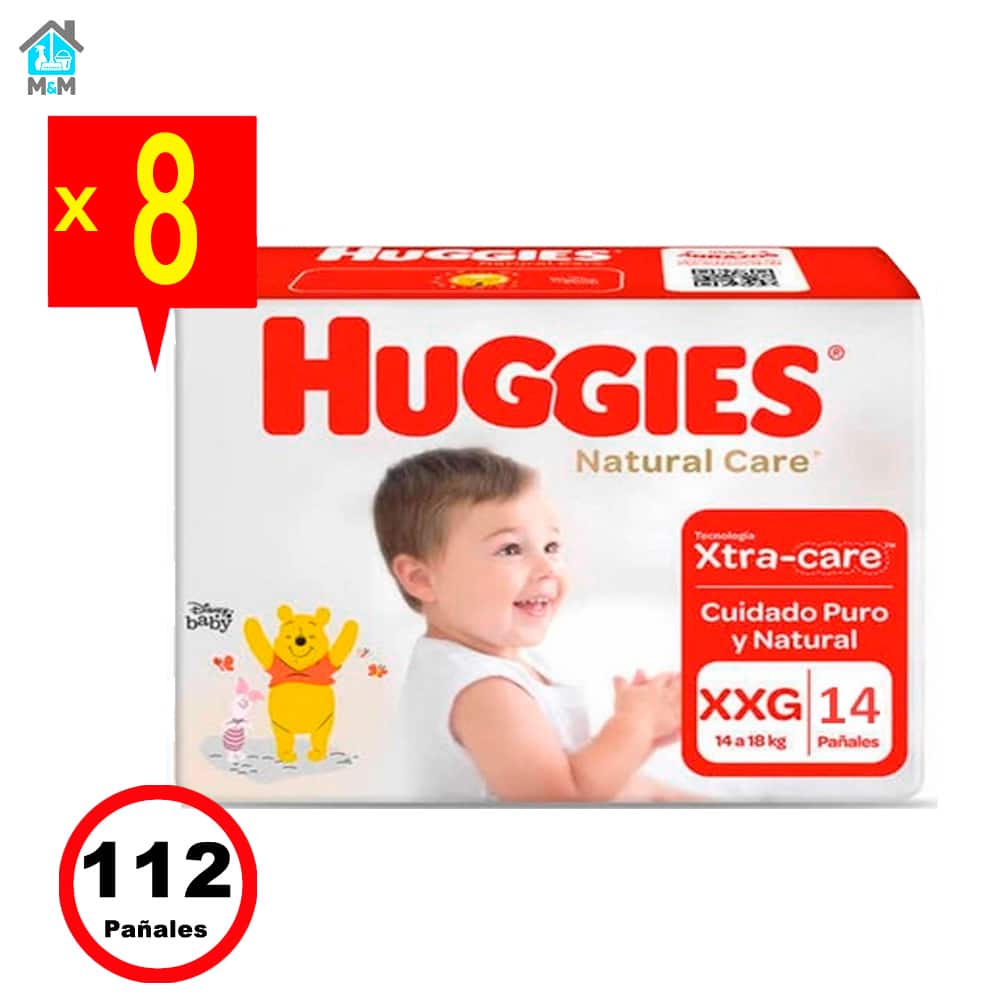 Pañales Huggies Natural Care – Talla Extra Extra Grande(XXG) – 112 Unidades