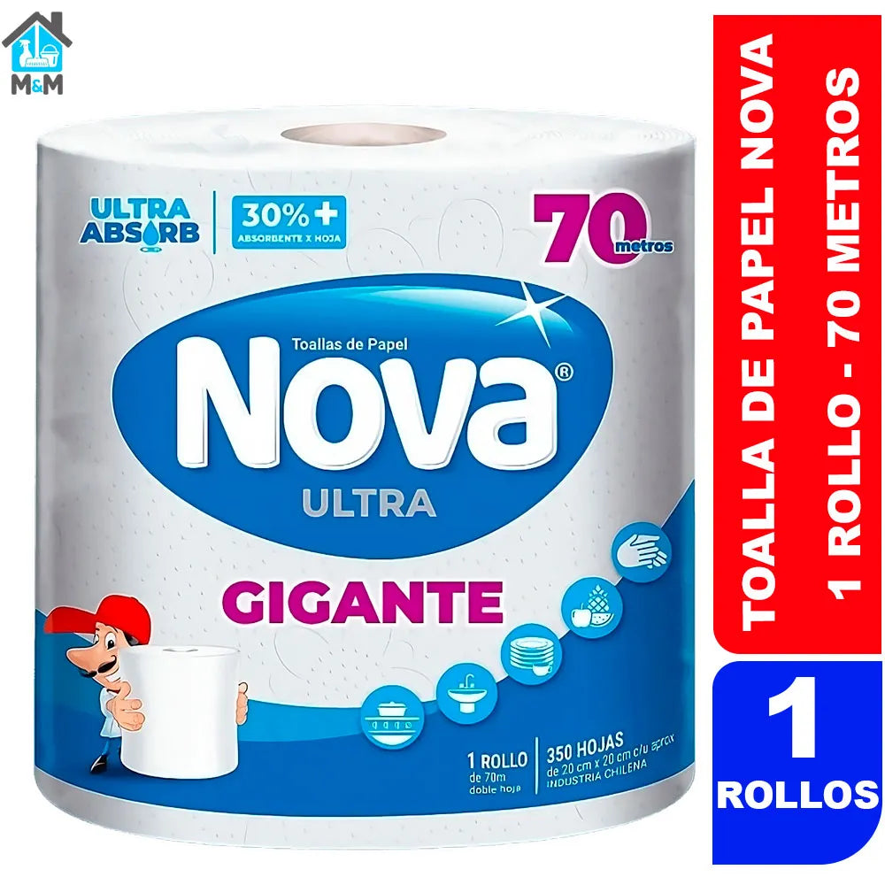 TOALLA DE PAPEL NOVA ULTRA GIGANTE - DOBLE HOJA - 70 METROS
