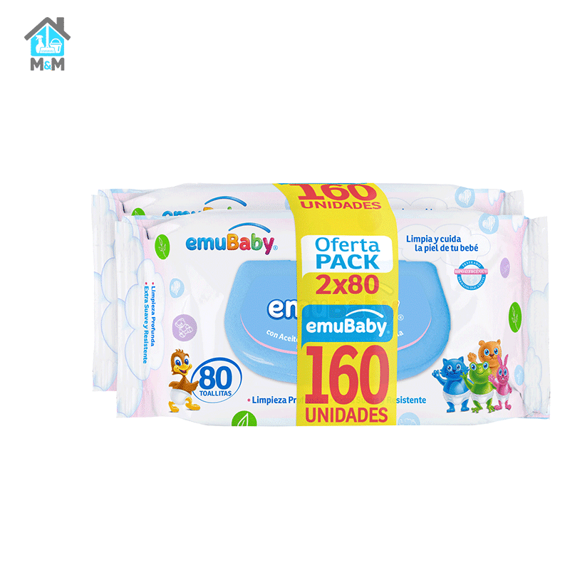 Toallitas húmedas Premium - Emubaby 160 Uds.