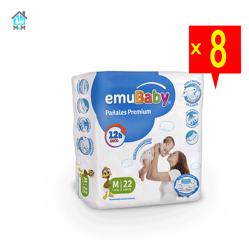 Pañales Emubaby Premium – Talla Mediano(m) – 176 Unidades