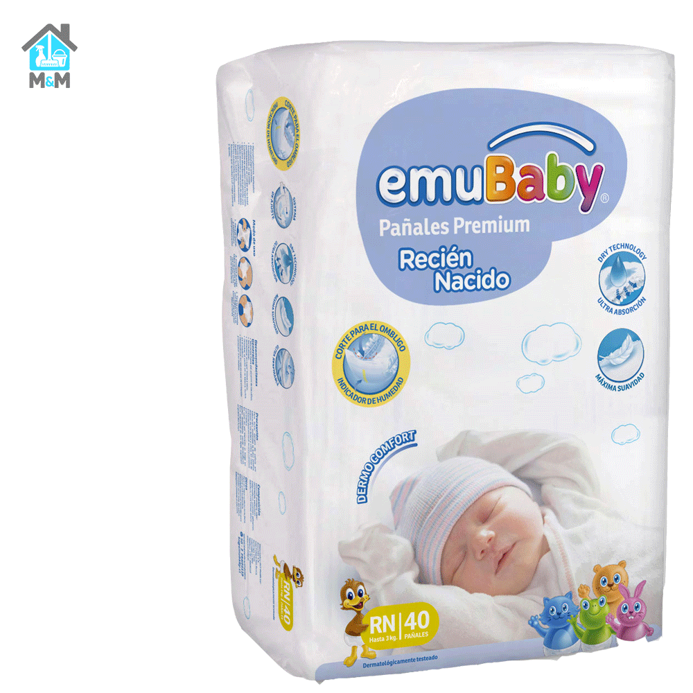 Pañales Emubaby Premium - Talla Recién Nacido (rn) - 40 unidades.
